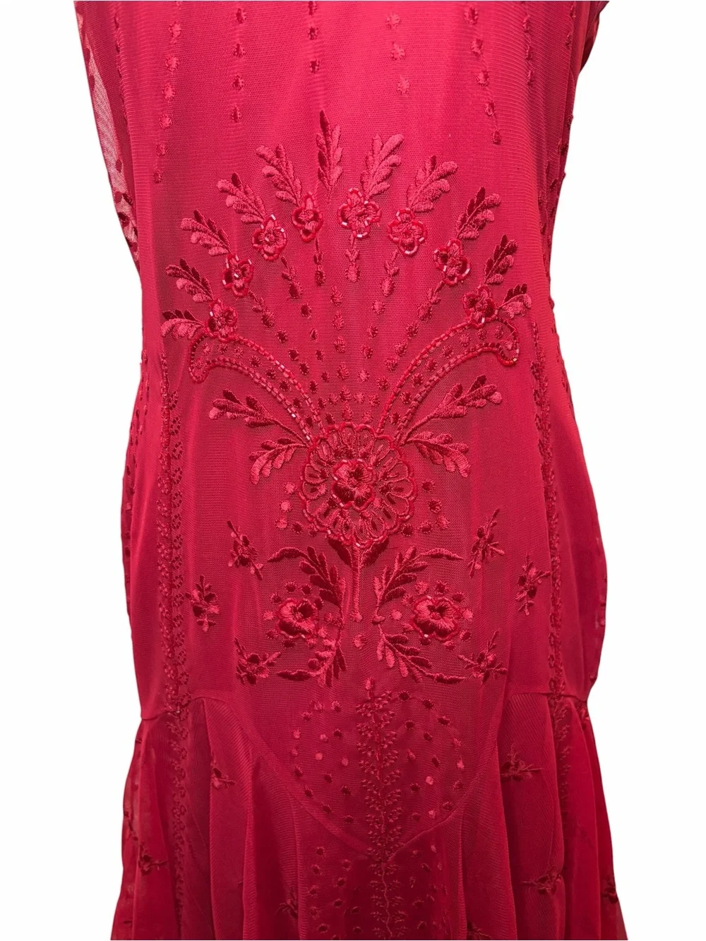 Aidan Mattox Embroidered Mesh Drop Waist Dress - Picture 7 of 12